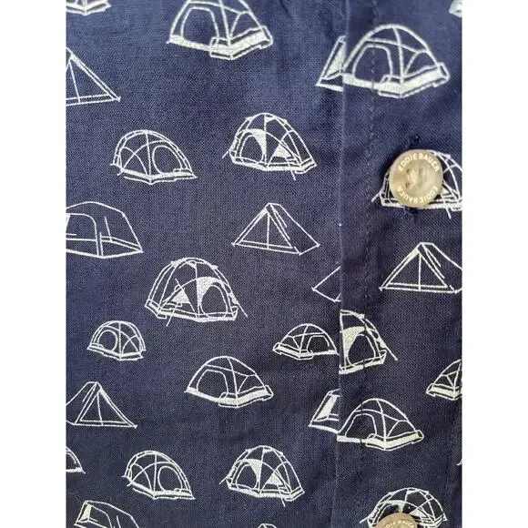Eddie Bauer Shirt Mens XL Button Up Blue Short Sleeve Camp Tent All Over Print - Picture 3 of 8